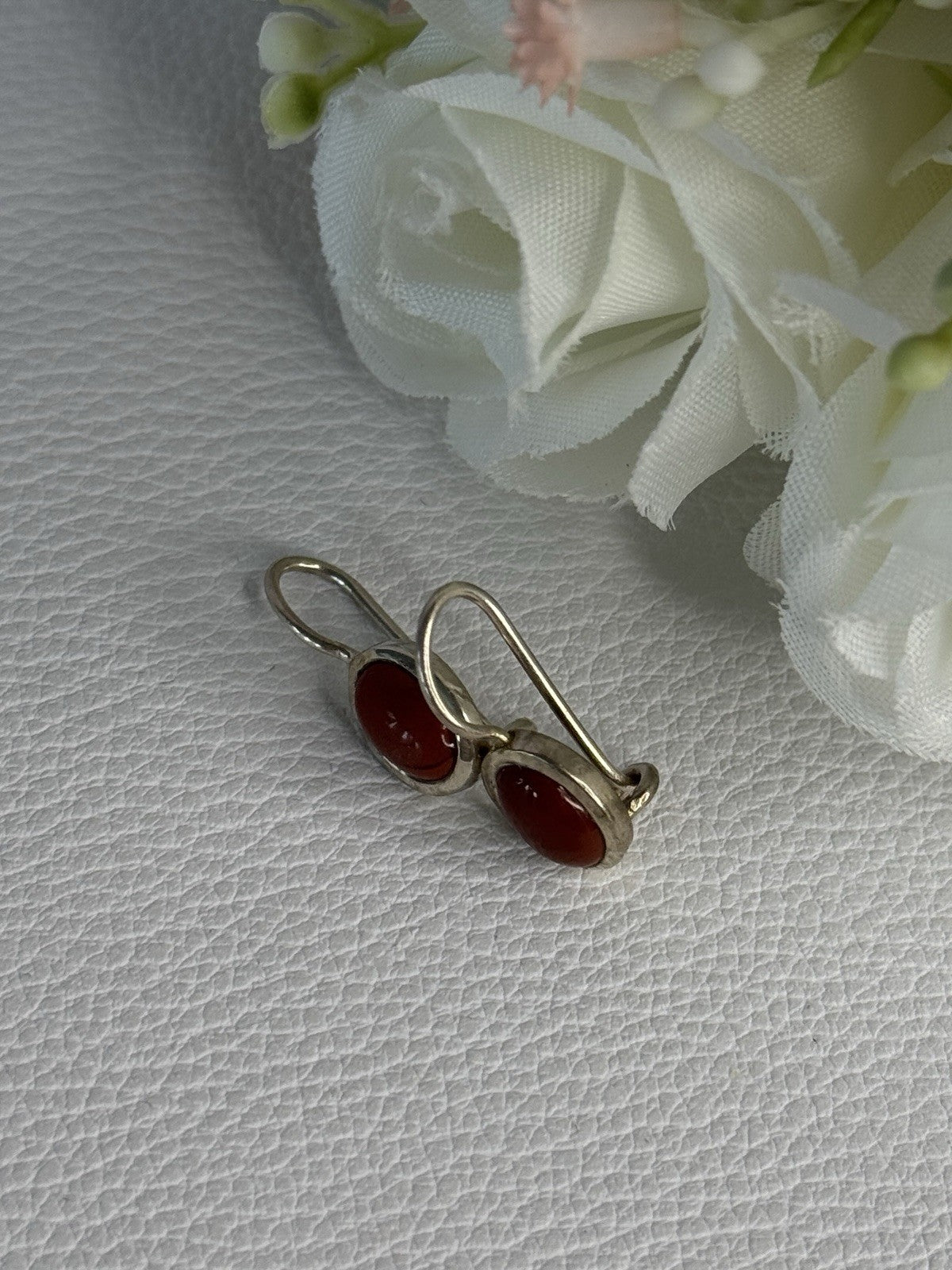 925 Sterling Silver Carnelian Earrings Length 0.70 Inch