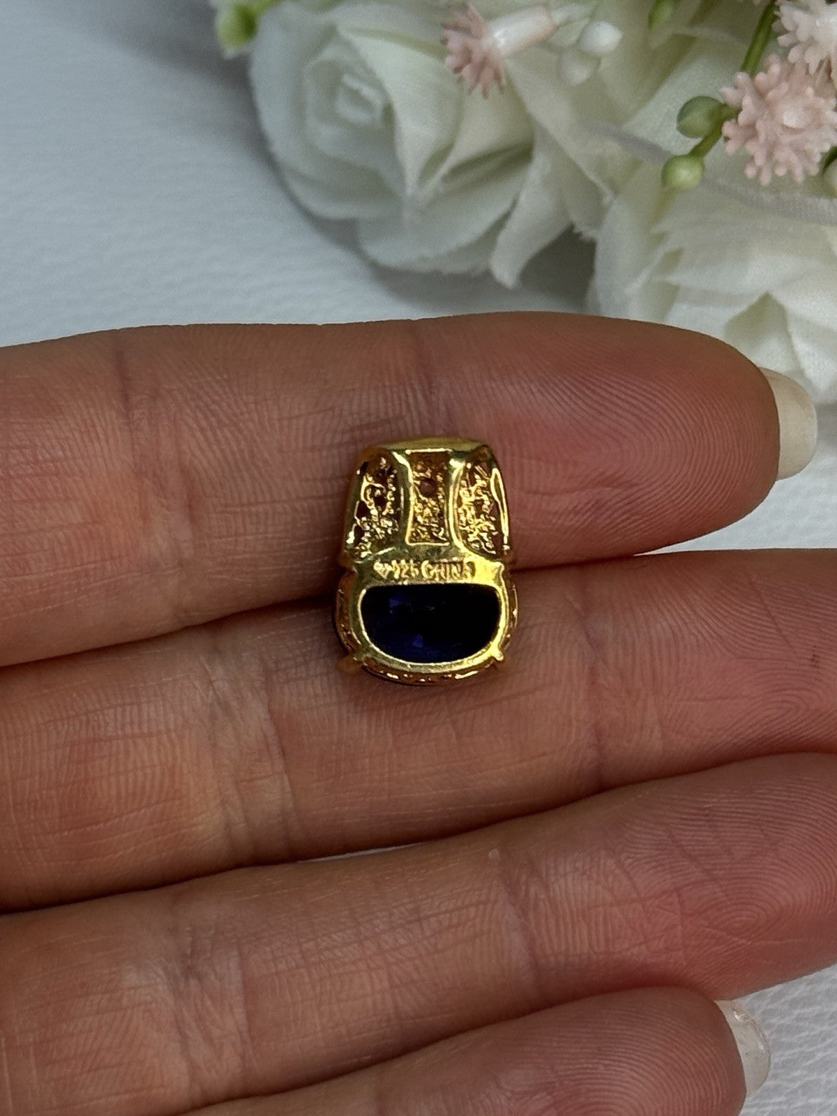 925 Sterling Silver Gold Plated Sapphire & Beryl Pendant Length 0.65 Inch
