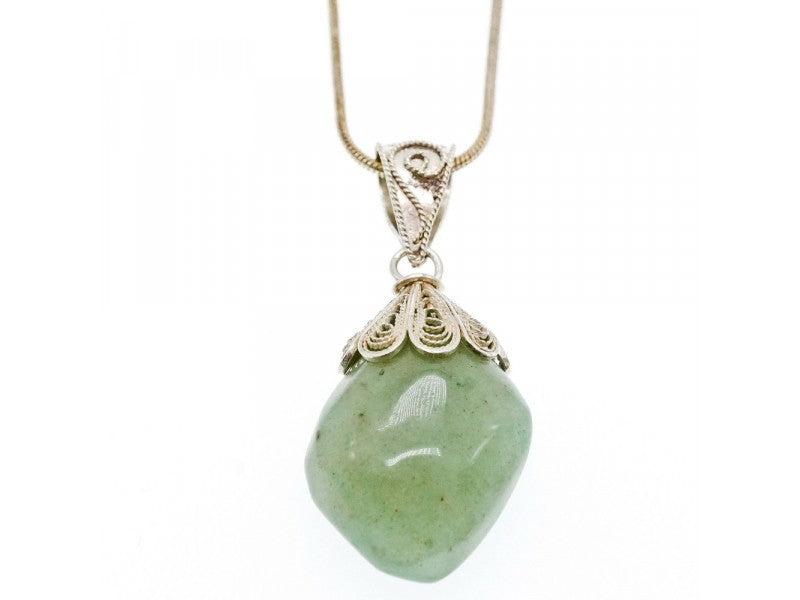 Vintage 925 Sterling Silver Green Jade "Openwork"  Сhain with pendant