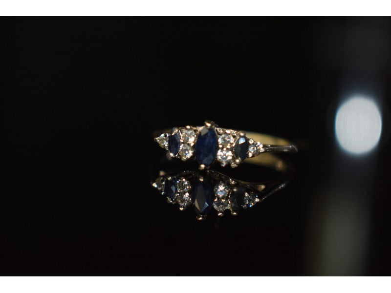 925 Sterling Silver Sapphire & CZ Ring Size 7