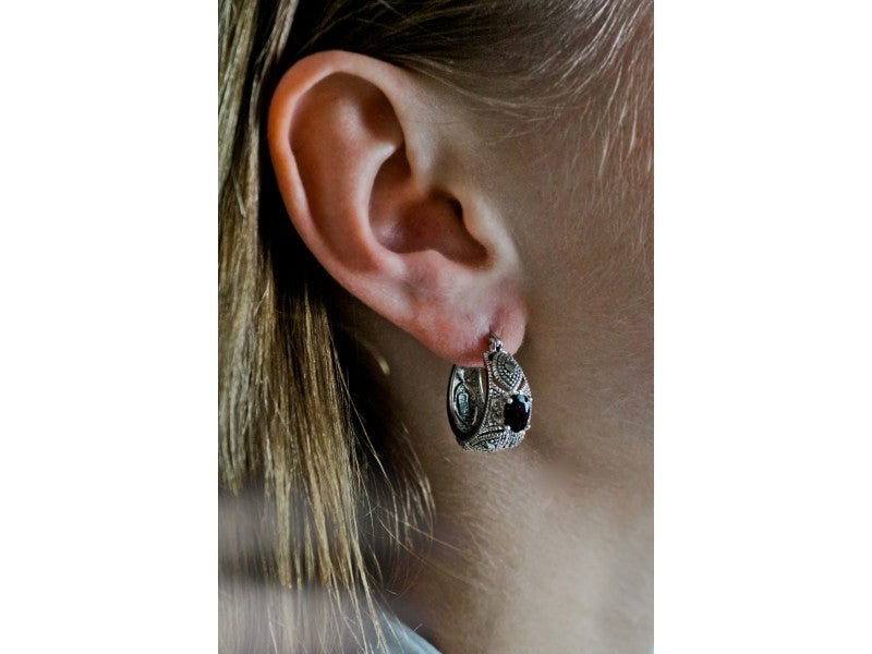 Vintage 925 Sterling Silver Almandine & Marcasites Earrings