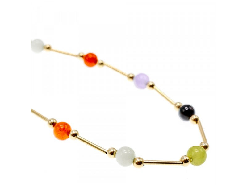 14K Yellow Gold Jadeite Balls Necklace