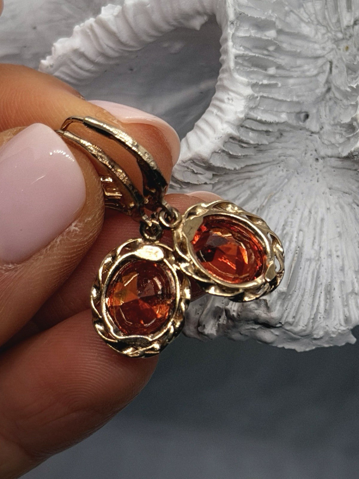 Floral 925 Sterling Silver Gold Plated Orange Cz Floral Dangle Earrings