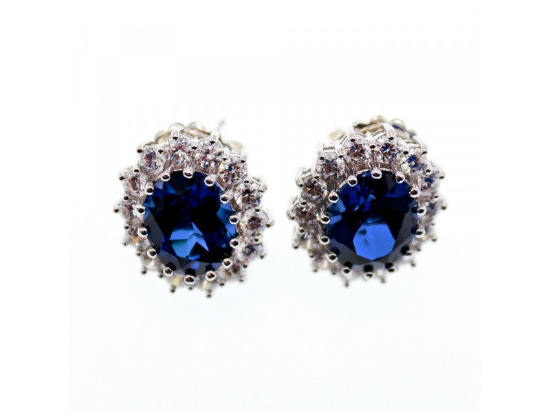 925 Sterling Silver Sapphire & CZ Earrings
