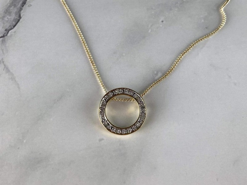 925 Sterling Silver Gold Plated White Sapphire Necklace Italy