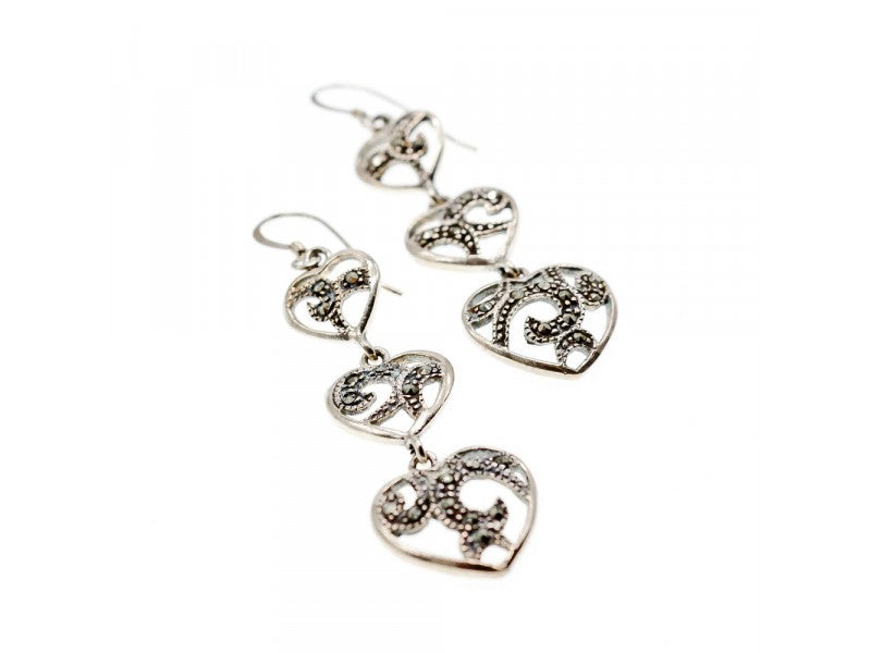 925 Sterling Silver Marcasites "Hearts" Earrings