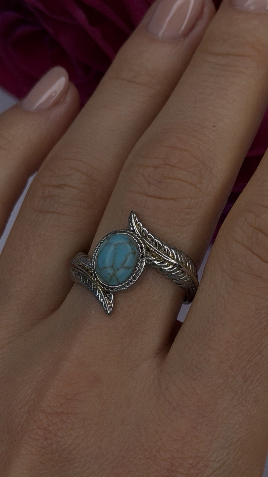 Vintage 925 Sterling Silver Blue Turquoise Ring Size 10
