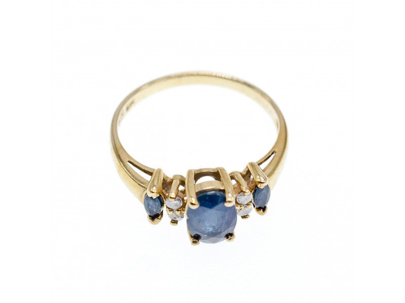 14K Yellow Gold Sapphire & Diamonds Ring Size 7