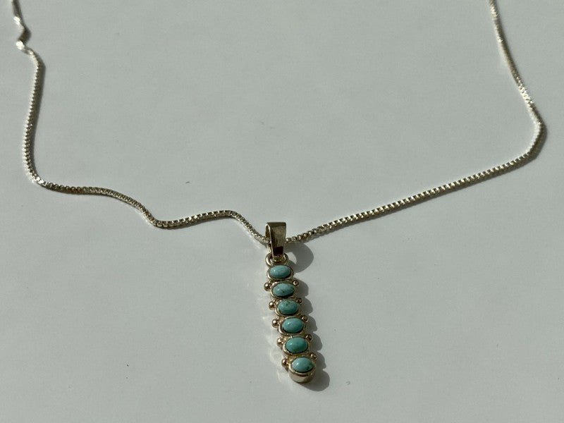 925 Sterling Silver Turquoise Chain With Pendant Italy