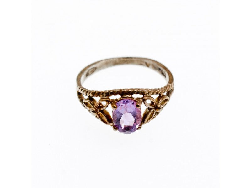 925 Sterling Silver Amethyst Openwork Ring Size 5.5