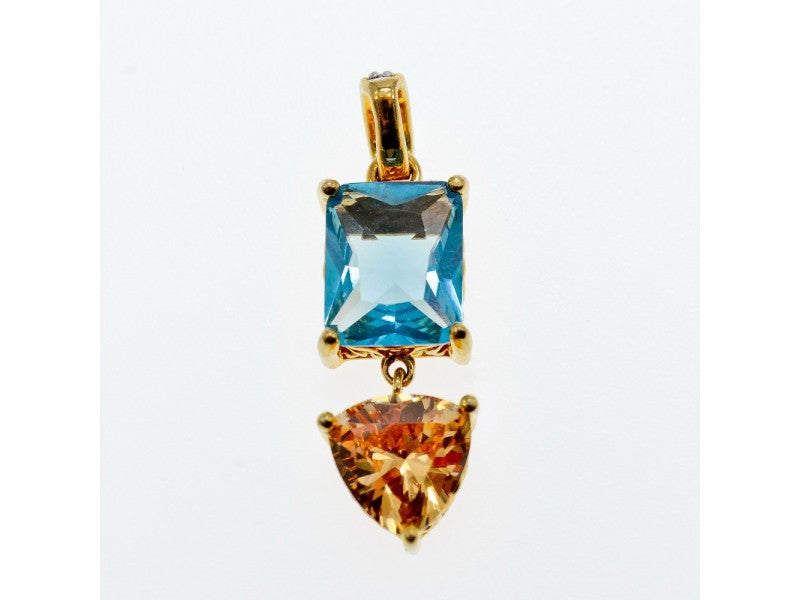 925 Sterling Silver Gold Plated Topaz, Heliodor & CZ Pendant