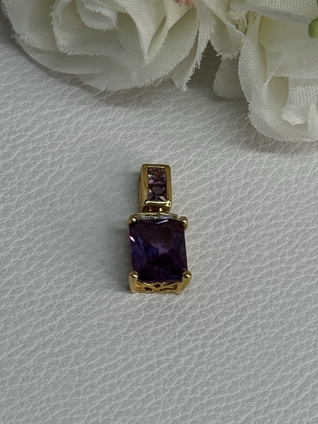 925 Sterling Silver Gold Plated Amethyst Pendant Length 0.80 Inch