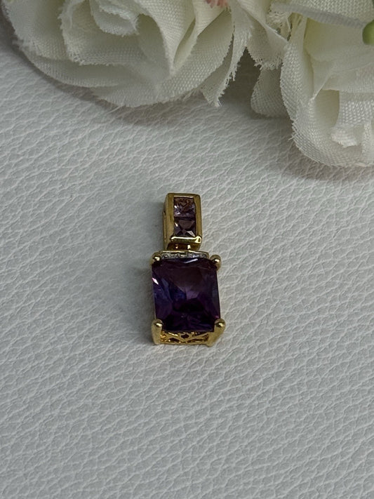 925 Sterling Silver Gold Plated Amethyst Pendant Length 0.80 Inch