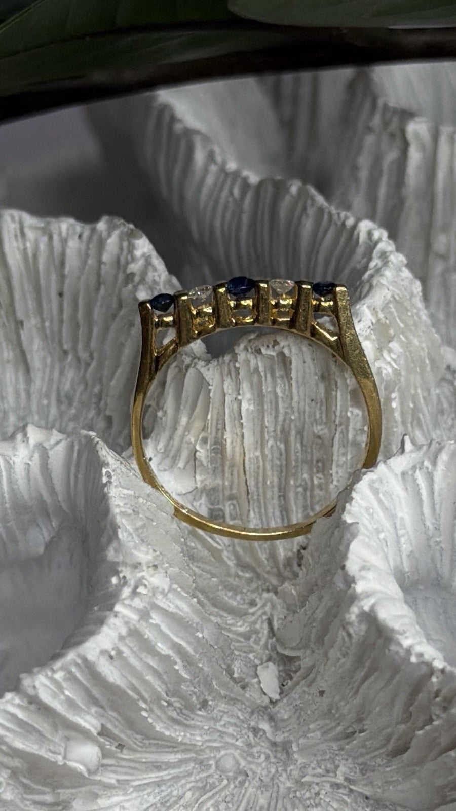 14K 585 Yellow Gold Sapphire 0.18 CTW & Diamond 0.10 CTW Ring Size 6