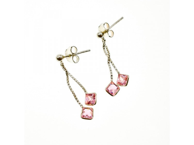 925 Sterling Silver Pink CZ Earrings