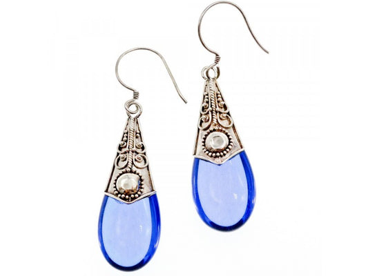 Vintage 925 Sterling Silver Jewelry Glass Earrings