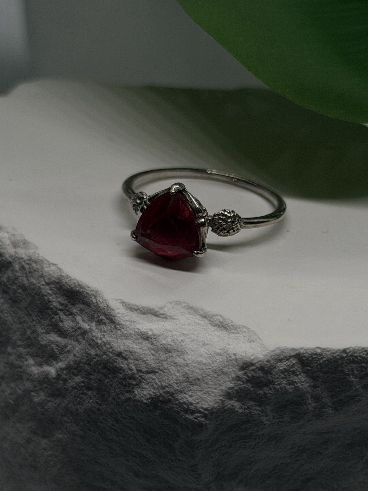 925 Sterling Silver Scarlet Trillion Cut Ruby Ring Size 8