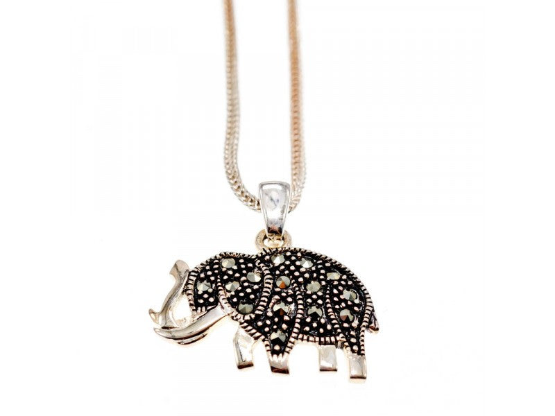 925 Sterling Silver Marcasites "Elephant" Chain With Pendant