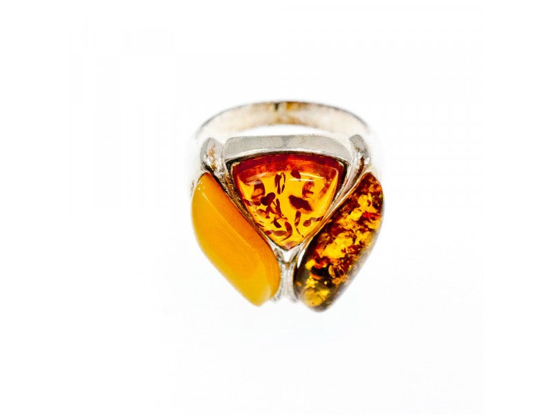 Beautiful 925 Sterling Silver Amber Ring Size 8