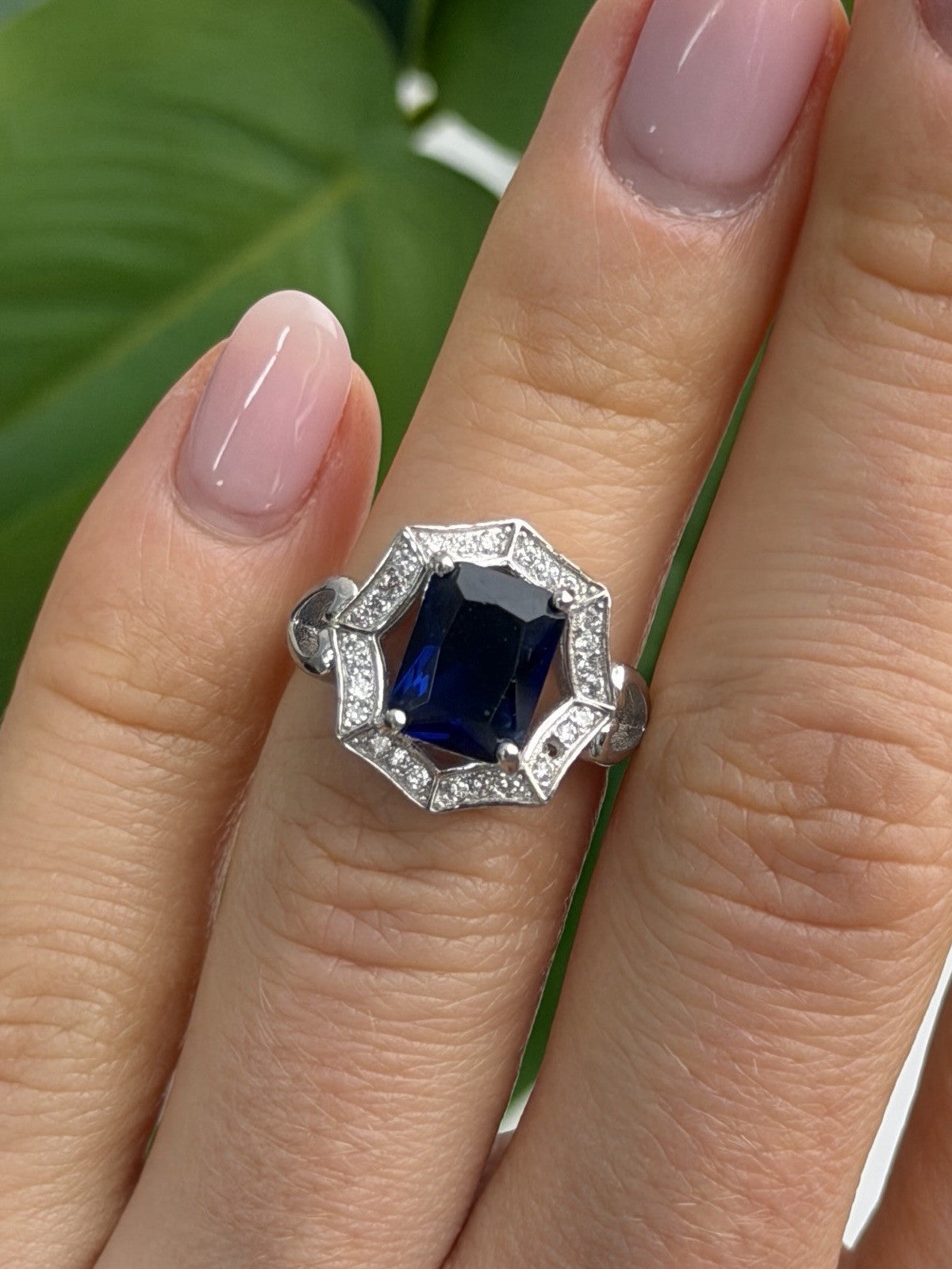 925 Sterling Silver Sapphire & Beryl Ring Size 5.5