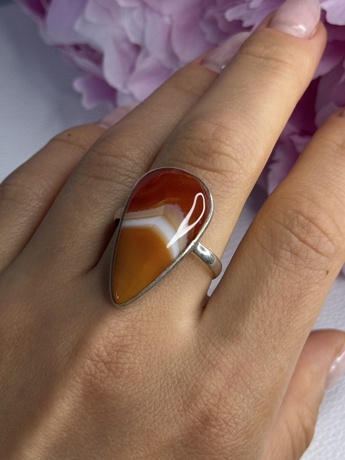 925 Sterling Silver Agate Ring Size 7.5