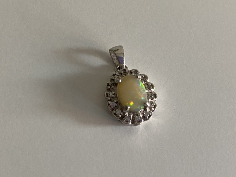 925 Sterling Silver Opal & CZ Pendant