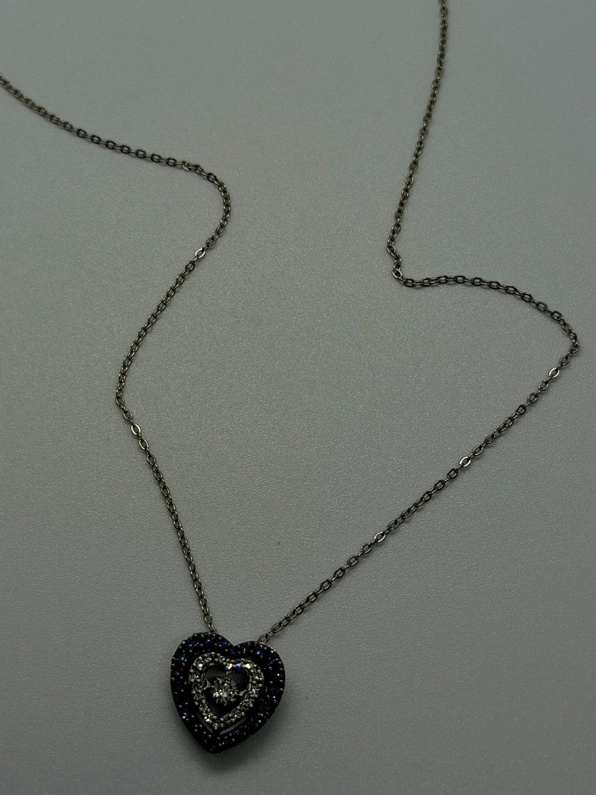 925 Sterling Silver Blue & White Spinel Heart Spinner Necklace