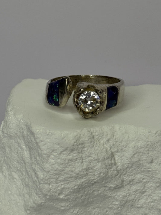 Vintage 925 Sterling Silver Beryl & Opal Ring Size 7
