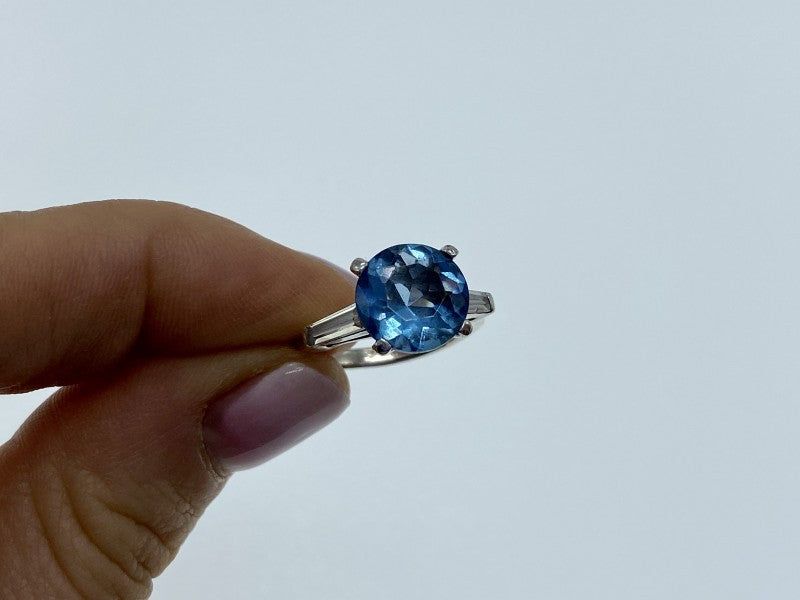 925 Sterling Silver Blue Topaz & Quartz Ring Size 6.5