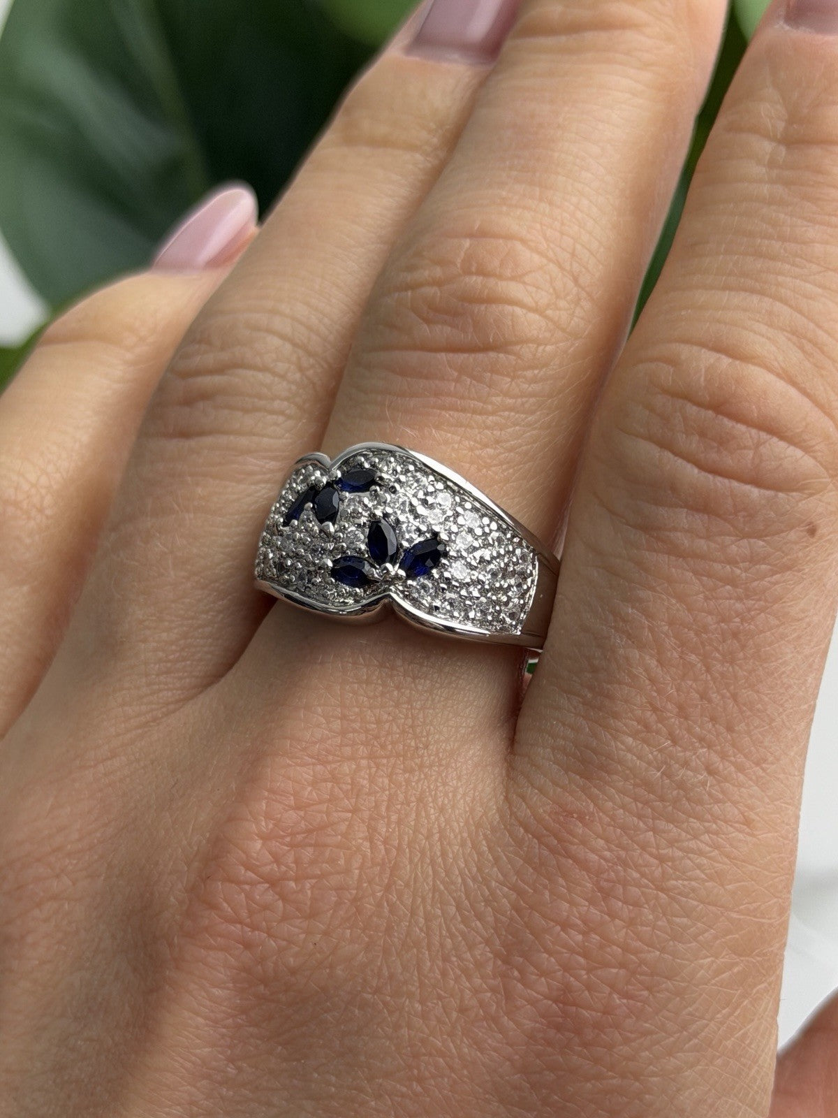 925 Sterling Silver Sapphire & Beryl Ring Size 10