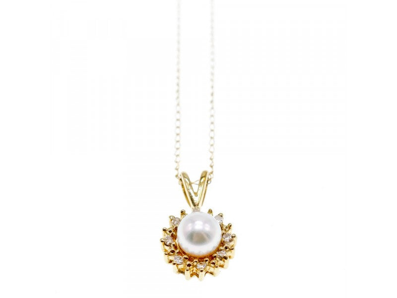 14K Yellow Gold Pearl & Diamonds Chain With Pendant