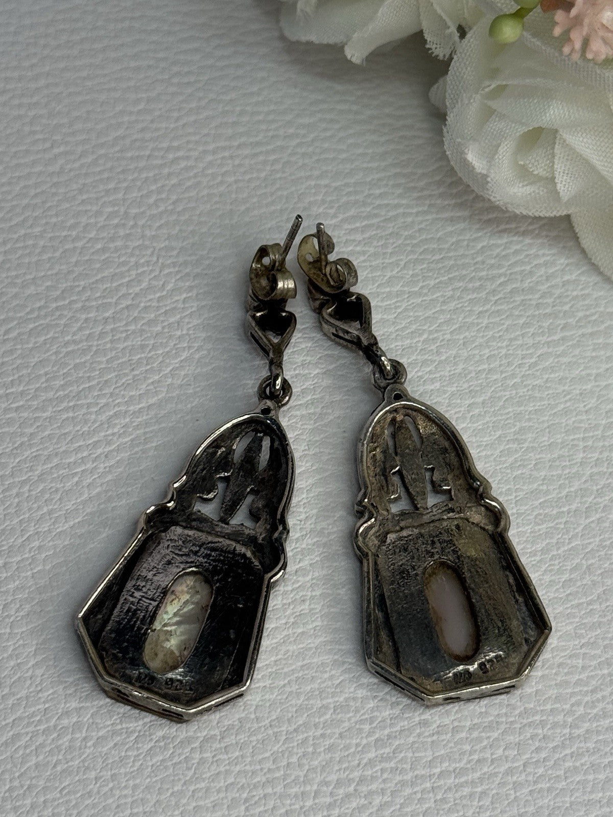 Vintage 925 Sterling Silver Abalone Earrings Length 2 Inch