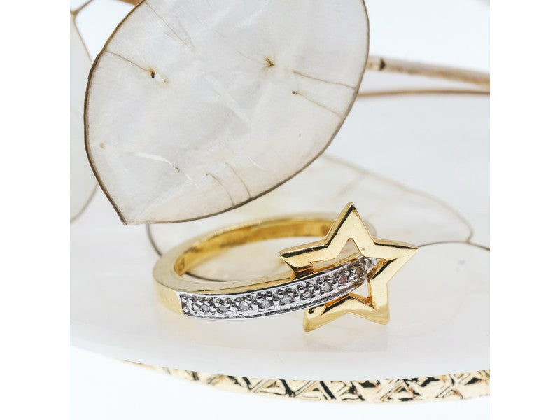 925 Sterling Silver Gold Plated Sapphires "Star" Ring Size 7.5