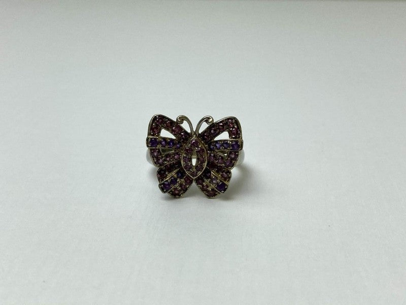 925 Sterling Silver Iolite & Pink Topaz "Butterfly" Ring Size 8