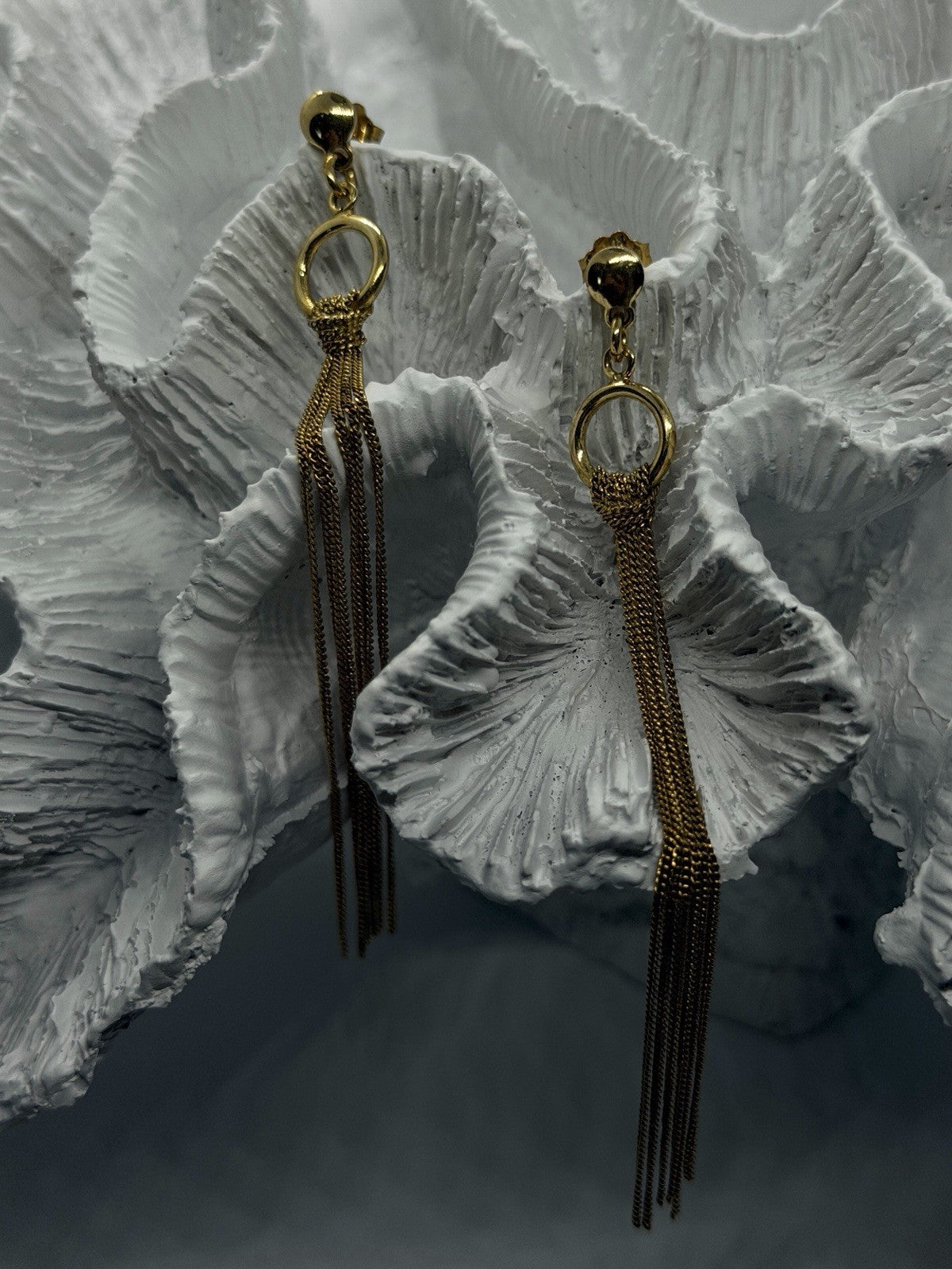 Italy 925 Sterling Silver Gold Plated Long Chain Tassel Drop Earrings