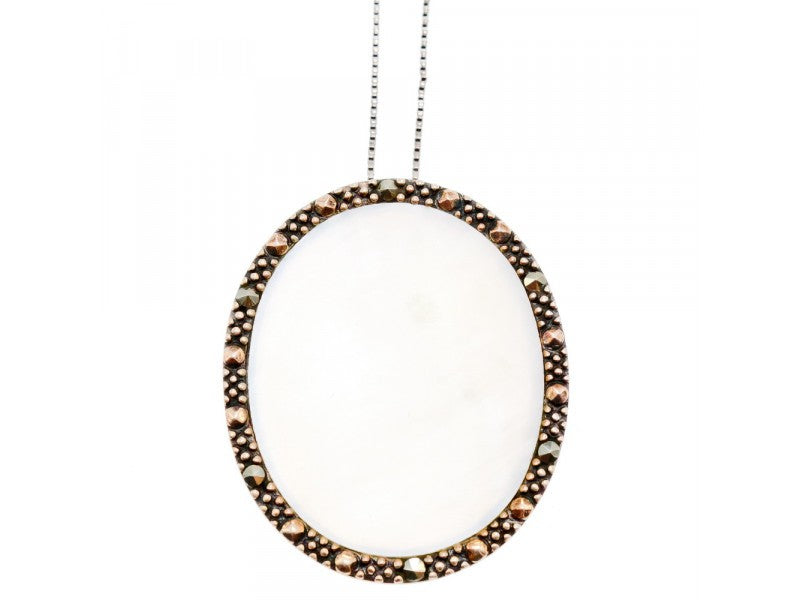 925 Sterling Silver Mother Of Pearl & Marcasites Chain With Pendant