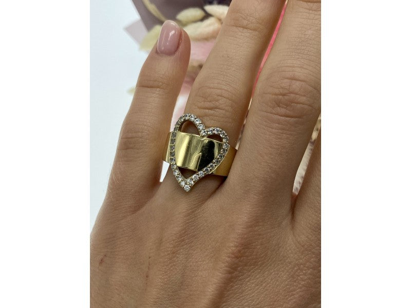 925 Sterling Silver Gold Plated CZ "Heart" Ring Size 7