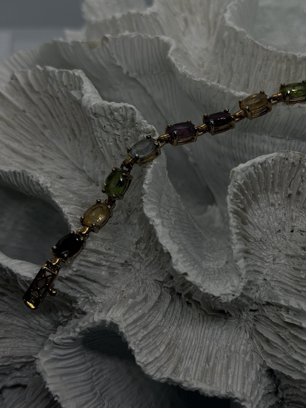 925 Sterling Silver Multi-Gemstone Bracelet Size 7.5