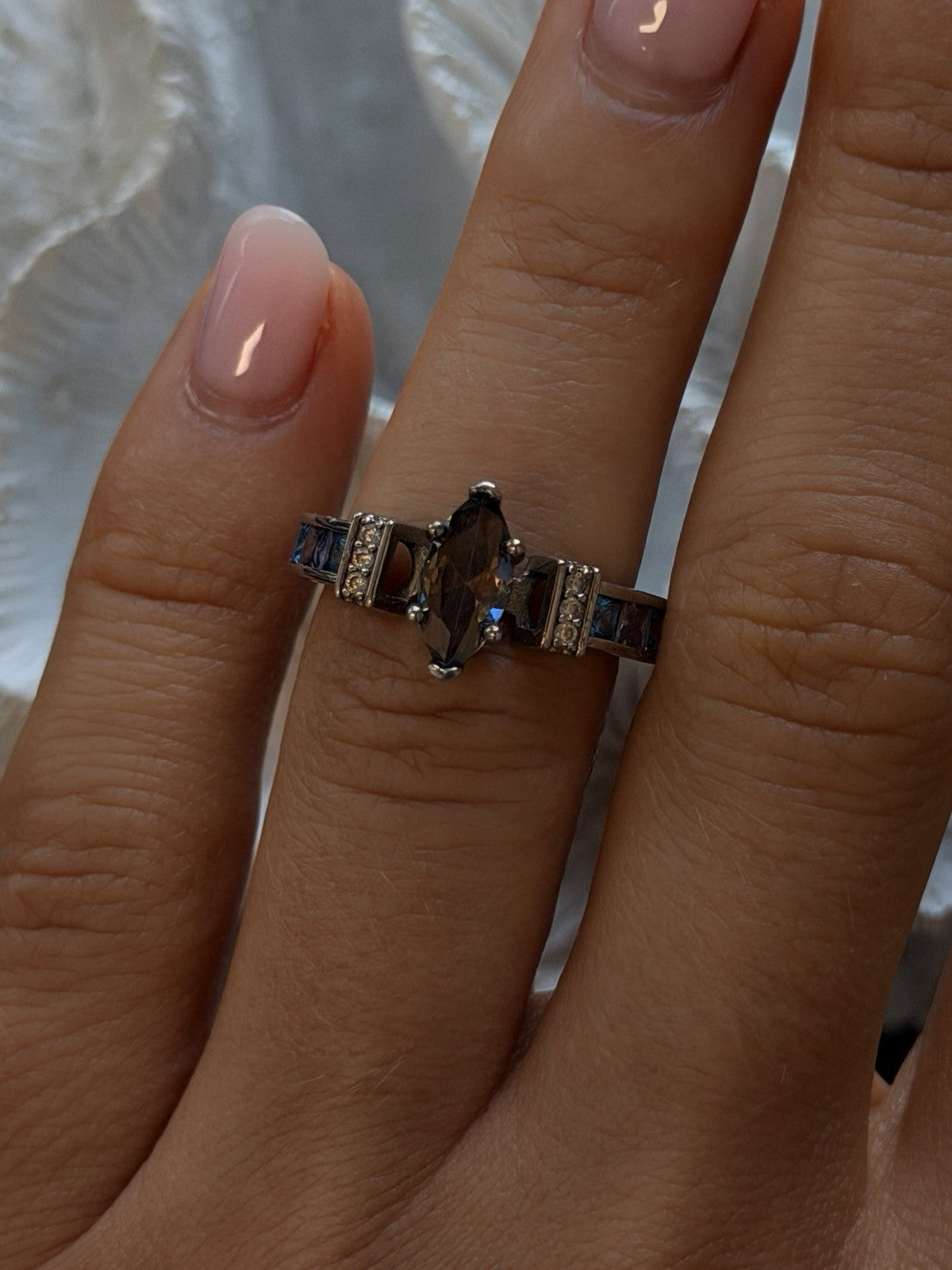 925 Sterling Silver Mystic Topaz & Blue Topaz & Amethyst Ring Size 6