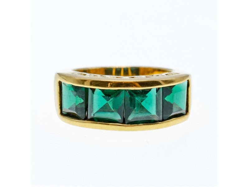 925 Sterling Silver Gold Plated Emeralds Ring Size 6.5