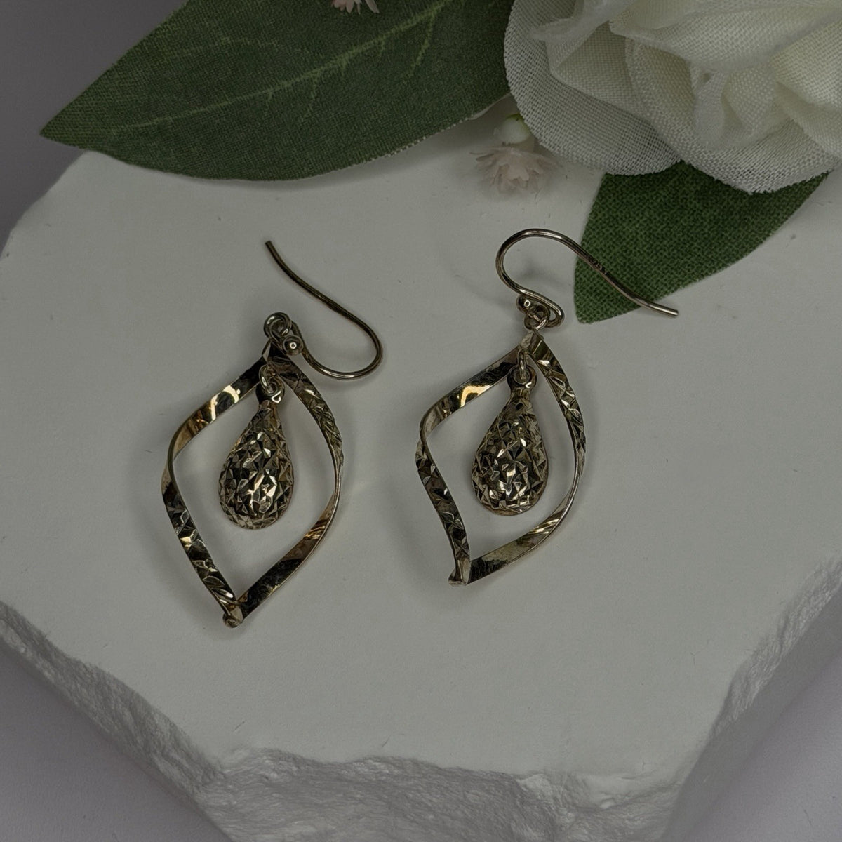925 Sterling Silver Open Teardrop Design Charm Inside Earrings