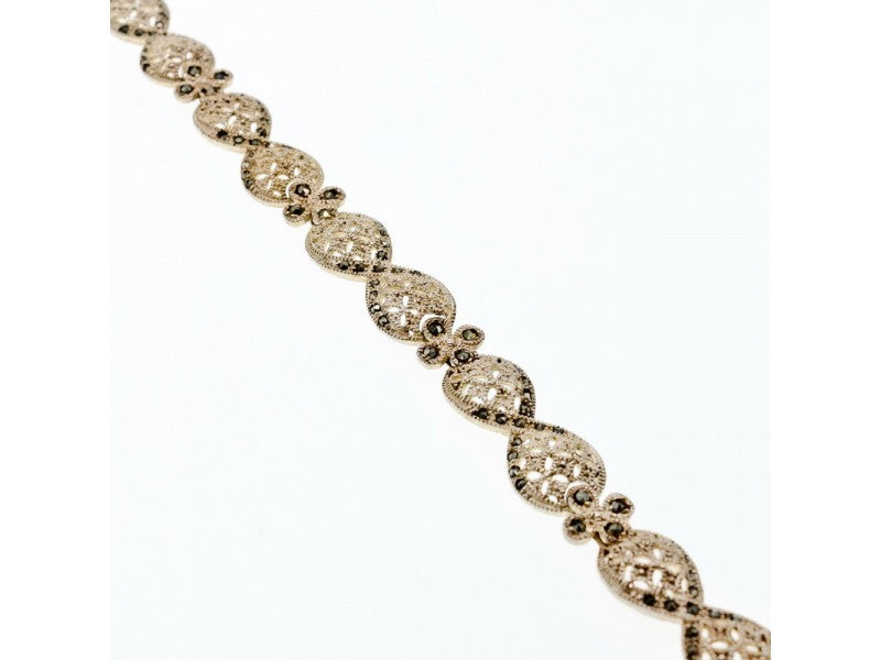 925 Sterling Silver Marcasites Openwork Bracelet Size 7 IN