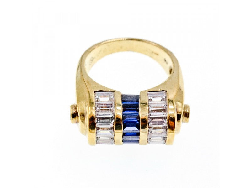 925 Sterling Silver Gold Plated Sapphires & CZ Ring Size 7