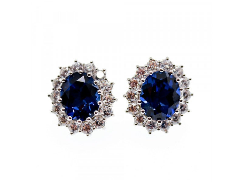 925 Sterling Silver Sapphire & CZ Earrings