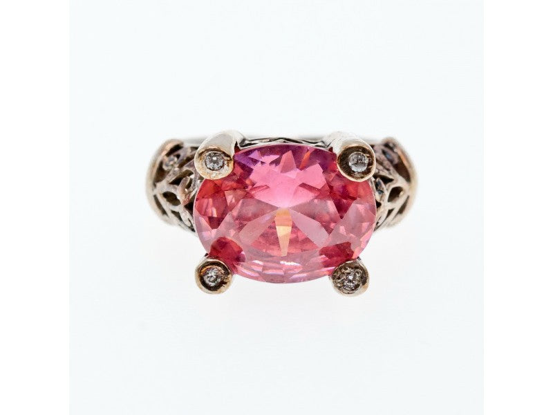 925 Sterling Silver Pink CZ Ring Size 8