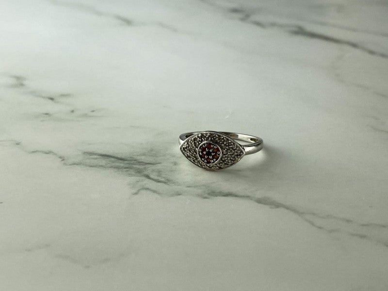 925 Sterling Silver Red Spinel, Tanzanite & Goshenite Ring Size 8.5