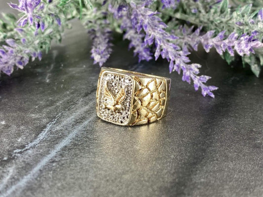 Men'S 925 Sterling Silver Gold Plated "Eagle" Ring Size 10.5