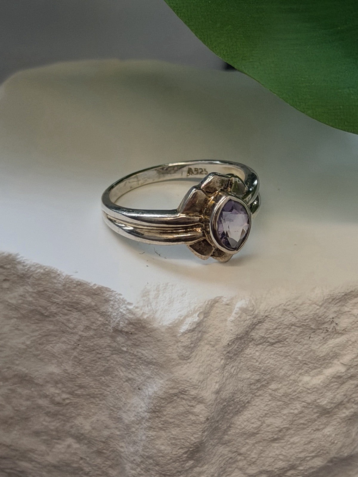 925 Sterling Silver Marquise Cut Art Deco Purple Amethyst Ring Size 8