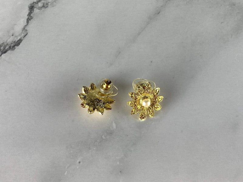 925 STERLING SILVER GOLD PLATED PEARLS "FLOWERS" STUD EARRINGS
