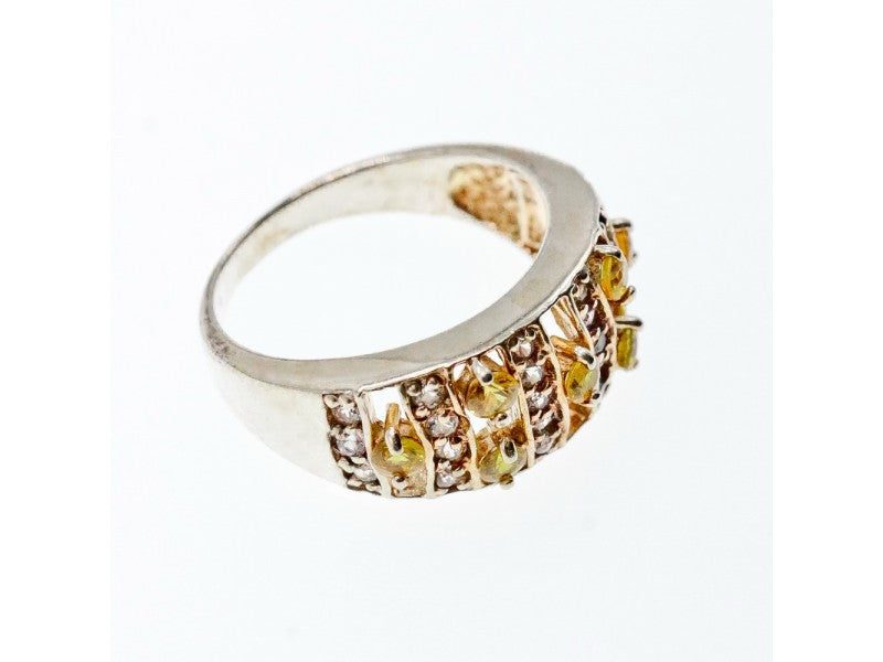 925 Sterling Silver Citrine & Quartz Ring Size 8.5